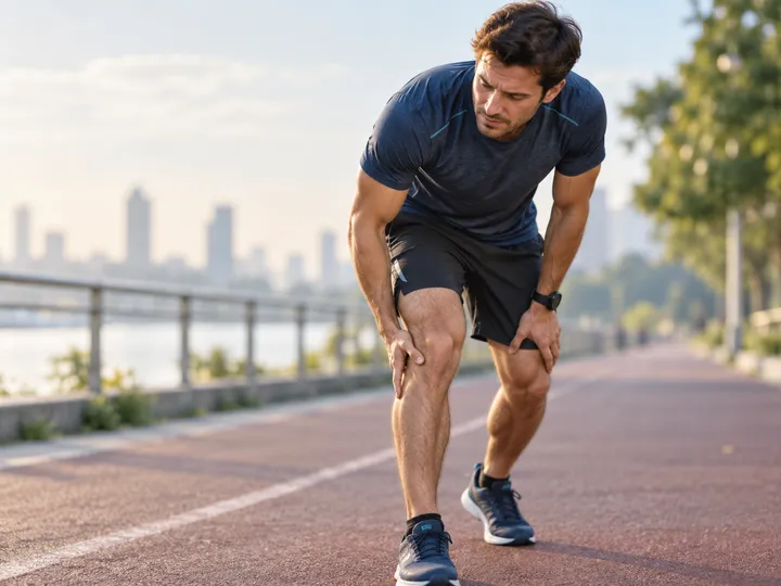 Corredor con dolor en la parte externa de la rodilla por síndrome de la banda iliotibial